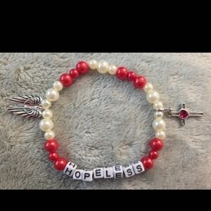 Halsey Inspired Beaded Bracelet with Silver Plated Wings & Cross With Red Heart